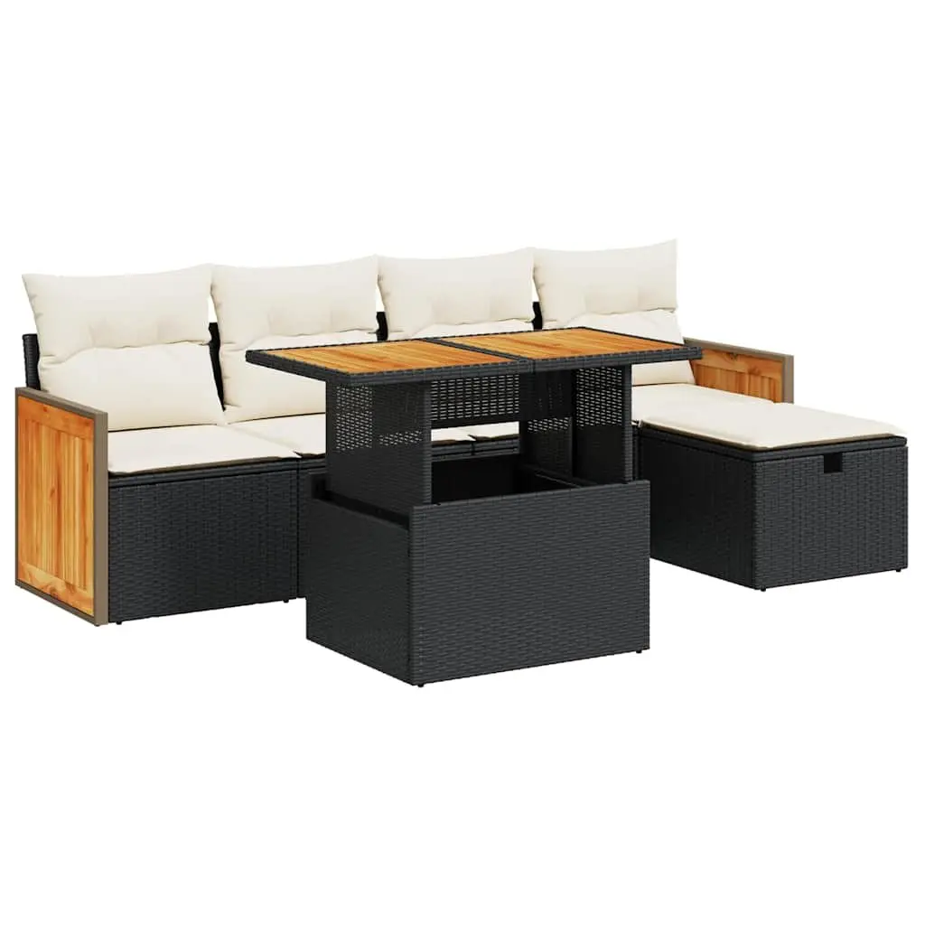 6 Piece Black Poly Rattan Garden Sofa Set