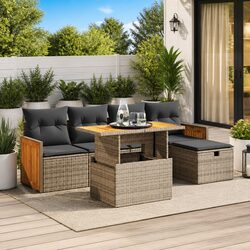 Garden Sofa Set 6 Piece Outdoor Furniture with Storage Cushions Grey Poly Rattan