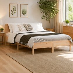 Dimensions: 135x190 cm Solid Pine Bed Frame with Slats