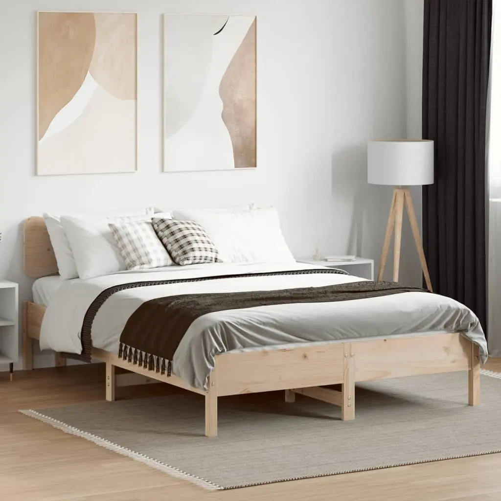 Solid Wood Pine Bed Frame 135x190 cm with Slatted Base Wooden Bedroom Furniture