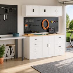 2pc White Engineered Wood Garage Cabinets Specifications
