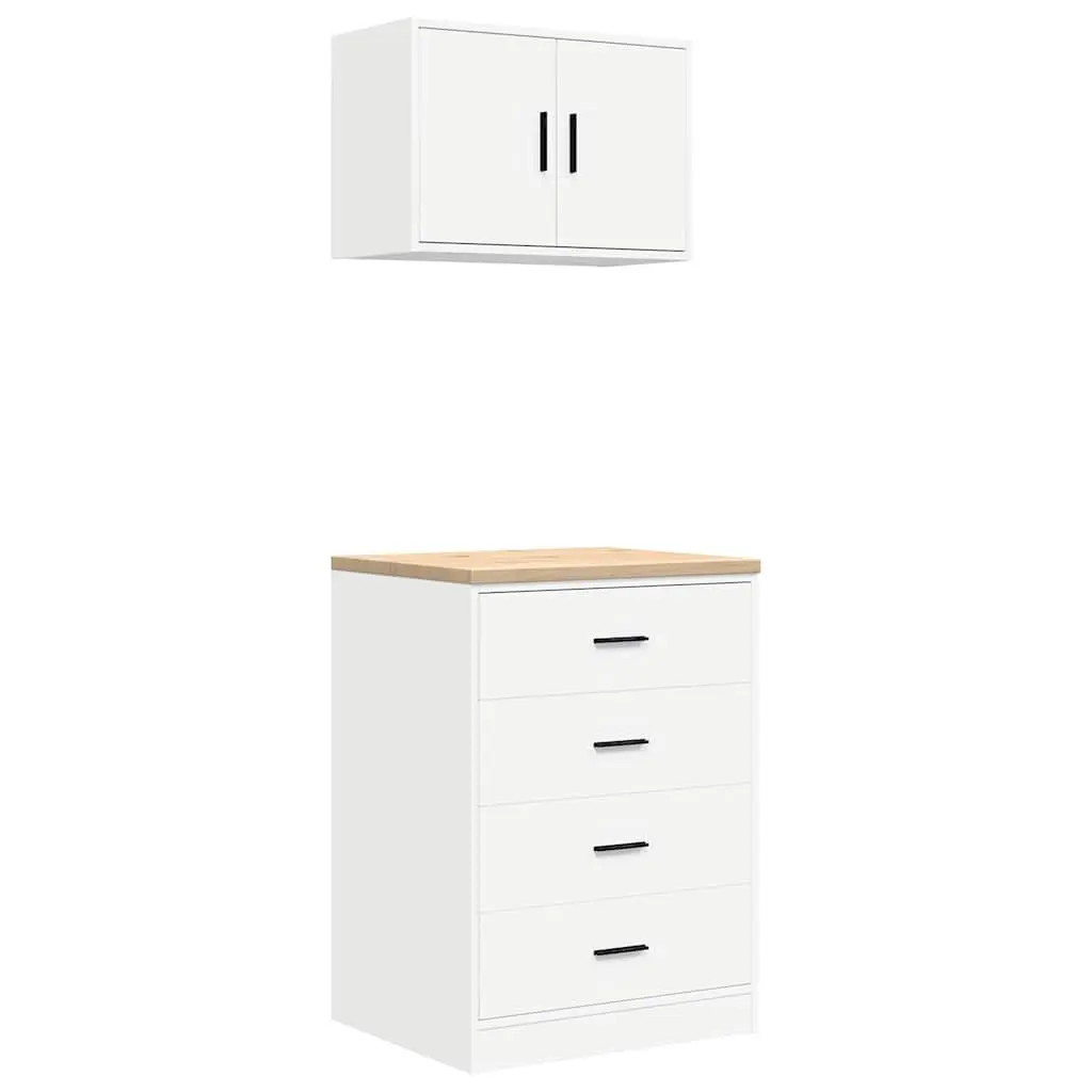 2pc White Engineered Wood Garage Cabinets