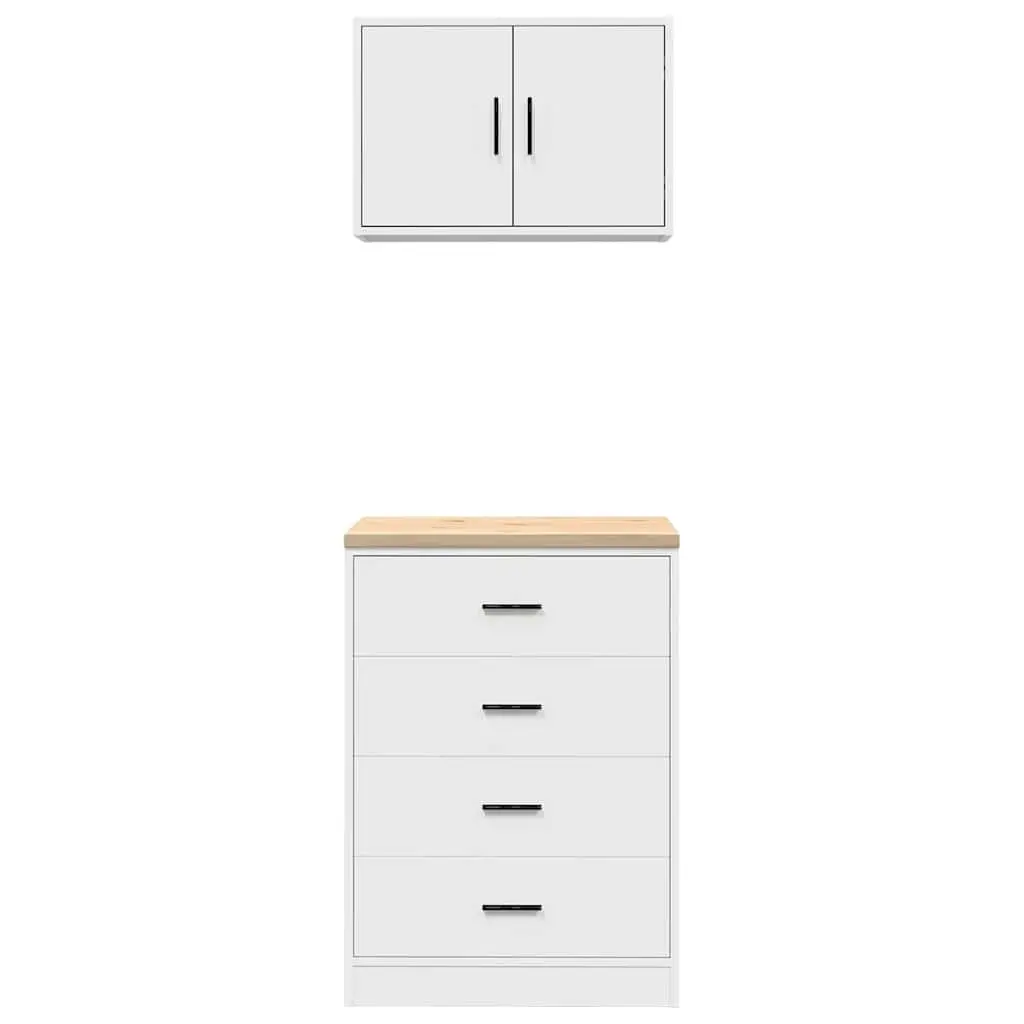 2pc White Engineered Wood Garage Cabinets