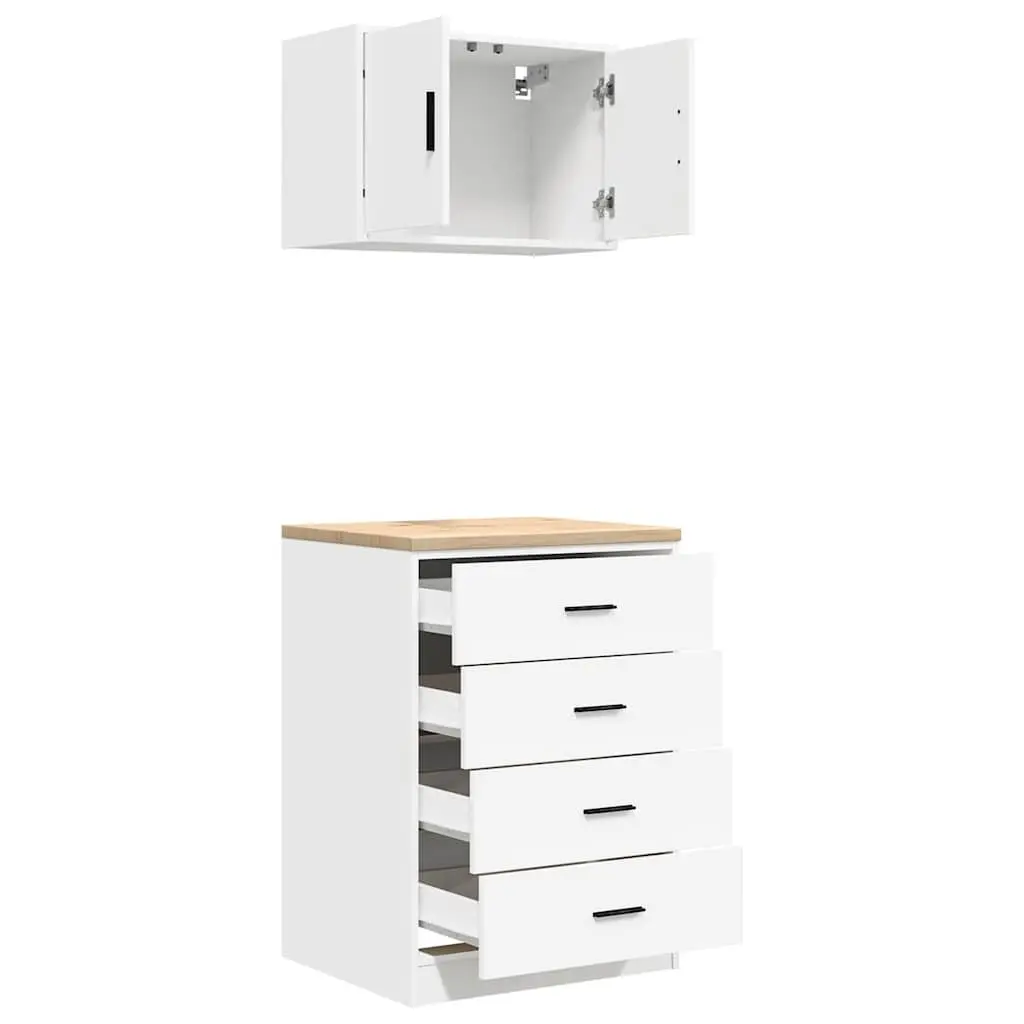 2pc White Engineered Wood Garage Cabinets