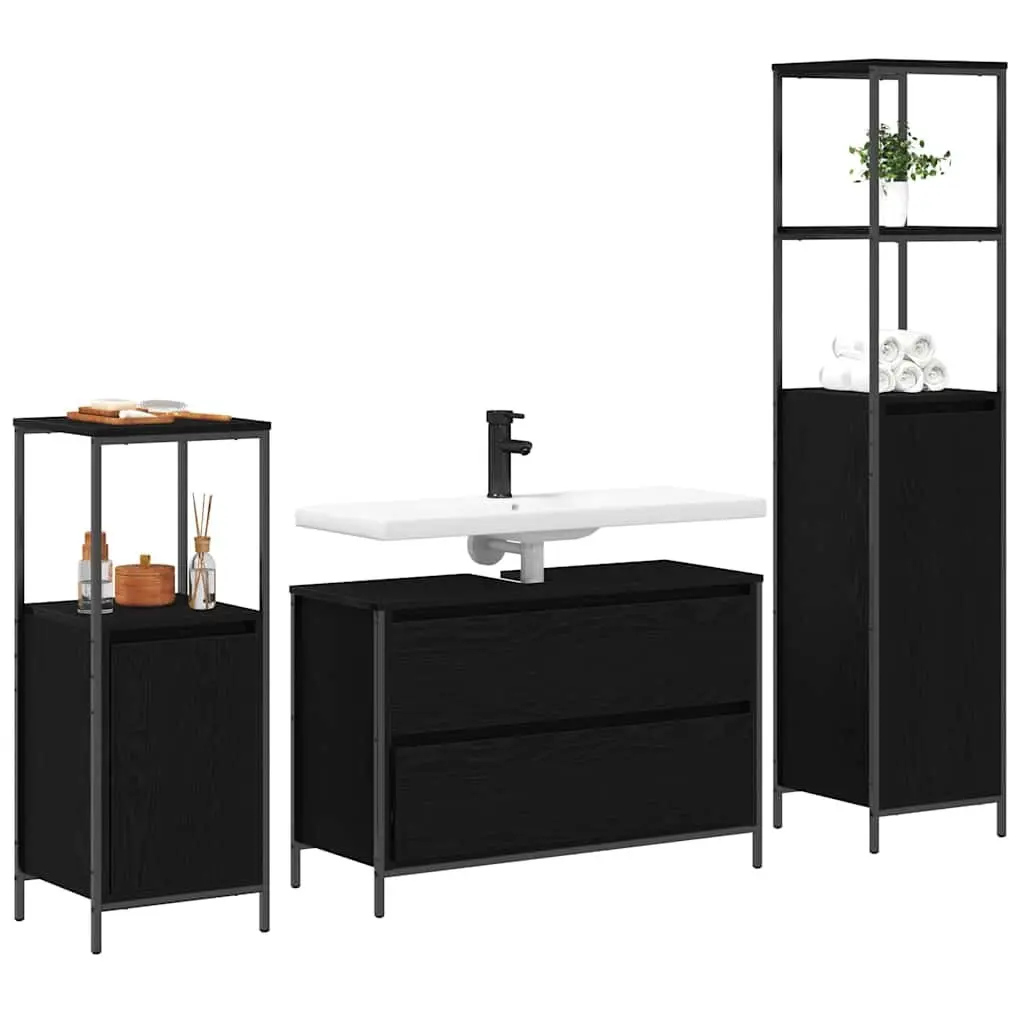 Bathroom Furniture Set 3 Piece Black Oak Vanity Storage Cabinet Unit
