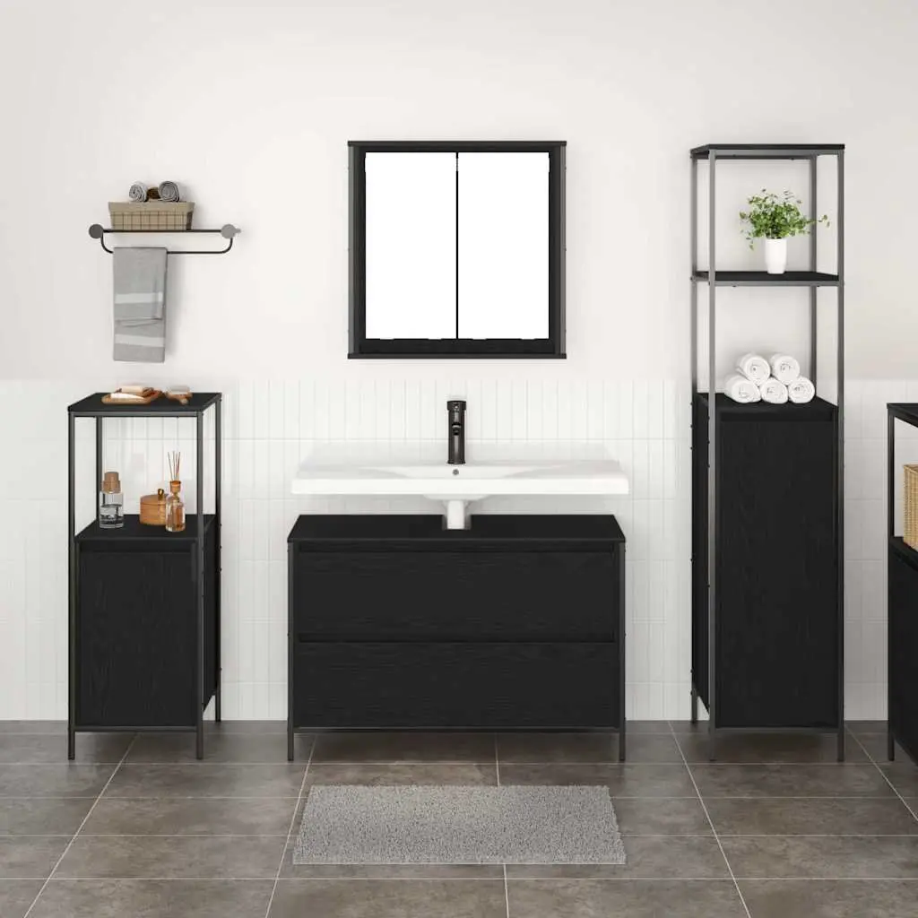Bathroom Furniture Set 3 Piece Black Oak Vanity Storage Cabinet Unit