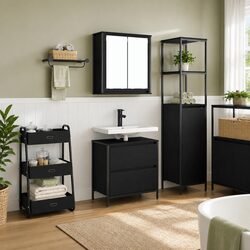 Black Oak Engineered Wood Bathroom Set with Mirror
