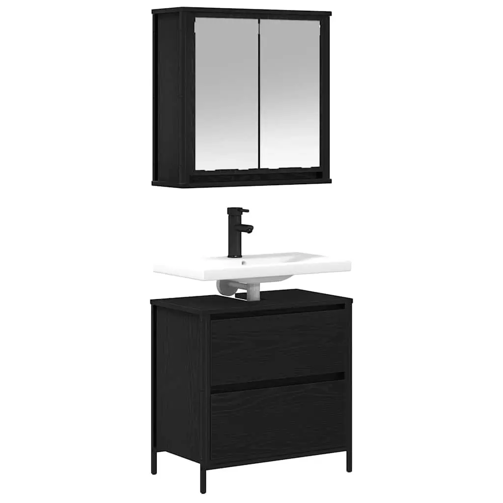 Black Oak Engineered Wood Bathroom Set with Mirror