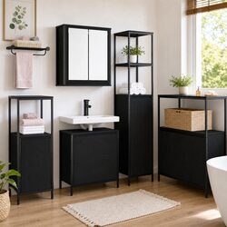 5-Piece Bathroom Storage Set: Black Engineered Wood Units