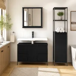 2-Piece Black Engineered Wood Bathroom Vanity Set
