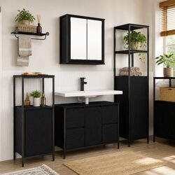 Bathroom Vanity Unit 3 Piece Storage Set Black Oak Engineered Wood Drawers
