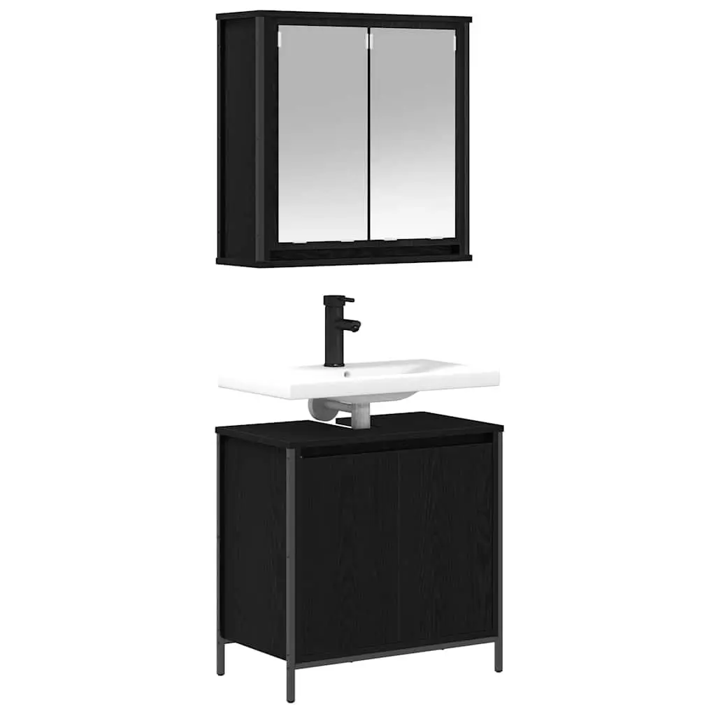Bathroom Vanity Unit 2 Piece Furniture Set Storage Cabinet Black Engineered Wood