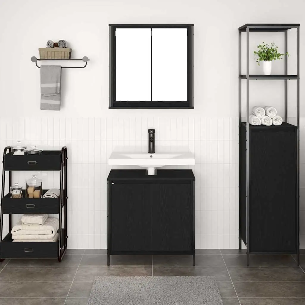 Bathroom Vanity Unit 2 Piece Furniture Set Storage Cabinet Black Engineered Wood