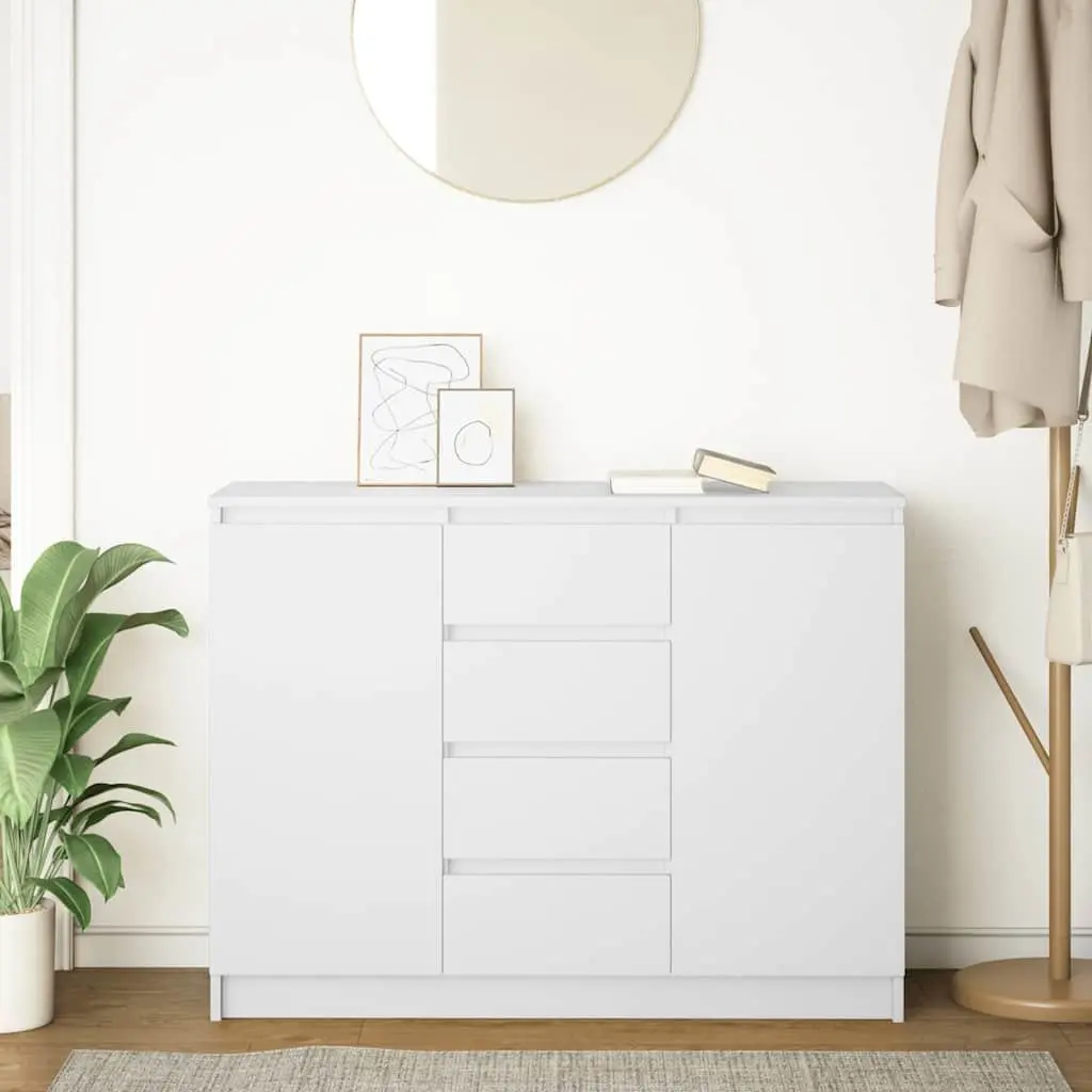 Sideboard for Living Room or Dining Area 100.5cm Wide White Engineered Wood Storage Cabinet with Drawers and Shelves