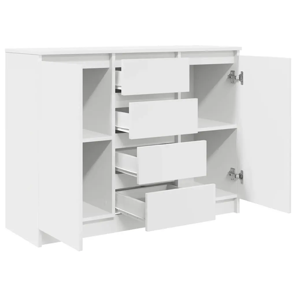 Sideboard for Living Room or Dining Area 100.5cm Wide White Engineered Wood Storage Cabinet with Drawers and Shelves