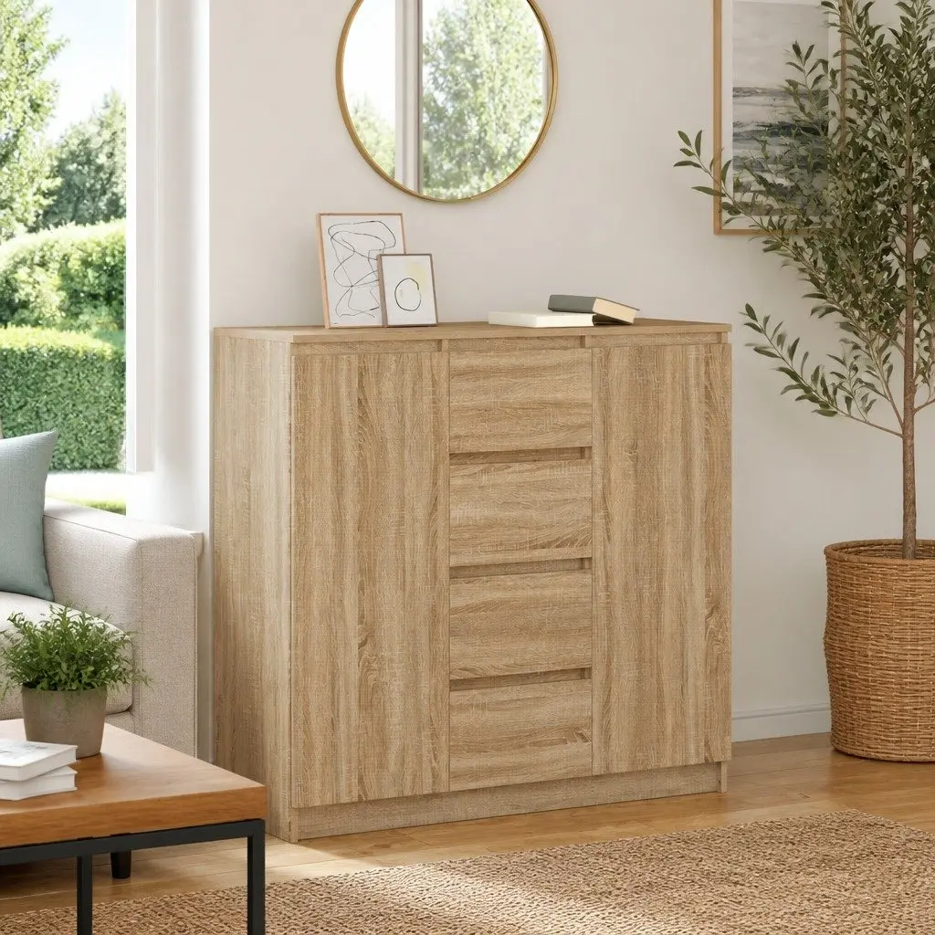 Sideboard with Drawers Doors Shelves Brown Storage Cabinet Engineered Wood
