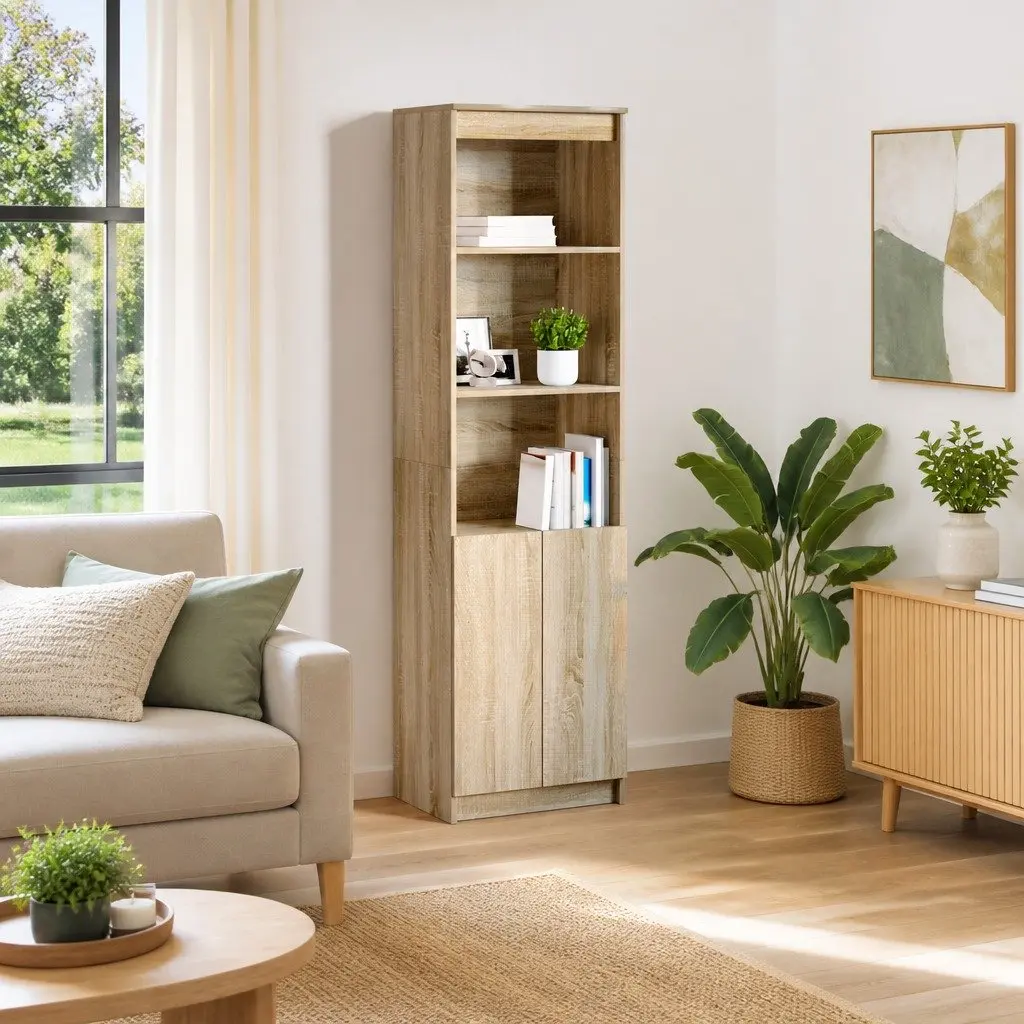 Highboard Storage Cabinet for Dining Room Bedroom Bathroom Kitchen Living Space Brown Engineered Wood 50W x 35D x 180H cm