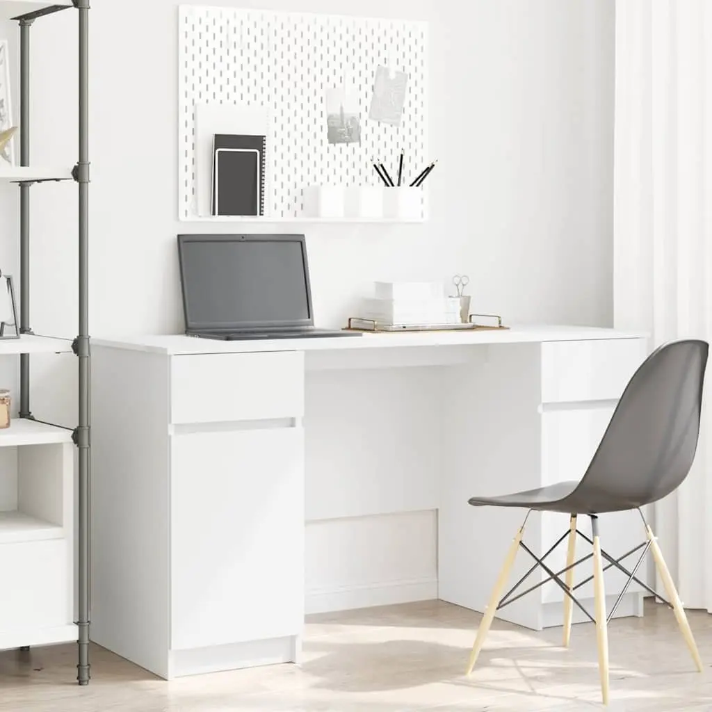 White Engineered Wood Desk with Drawer
