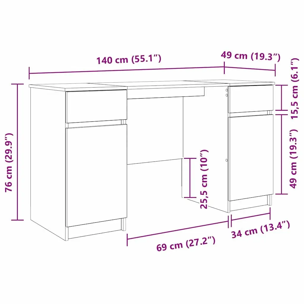 White Engineered Wood Desk with Drawer