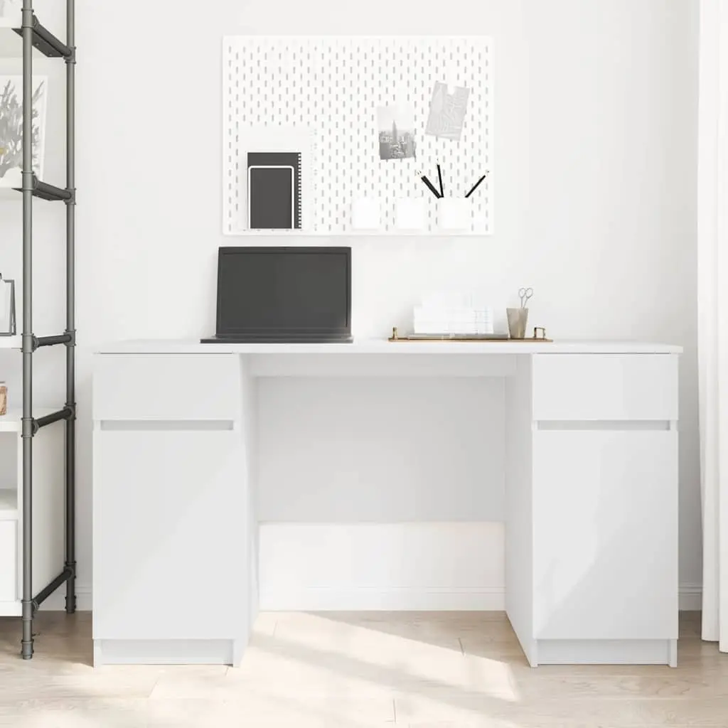 White Engineered Wood Desk with Drawer