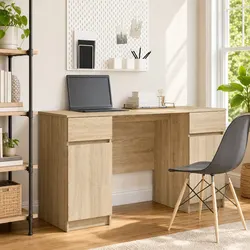 Engineered Wood Writing Desk with Drawers, 140 x 49 x 76 cm