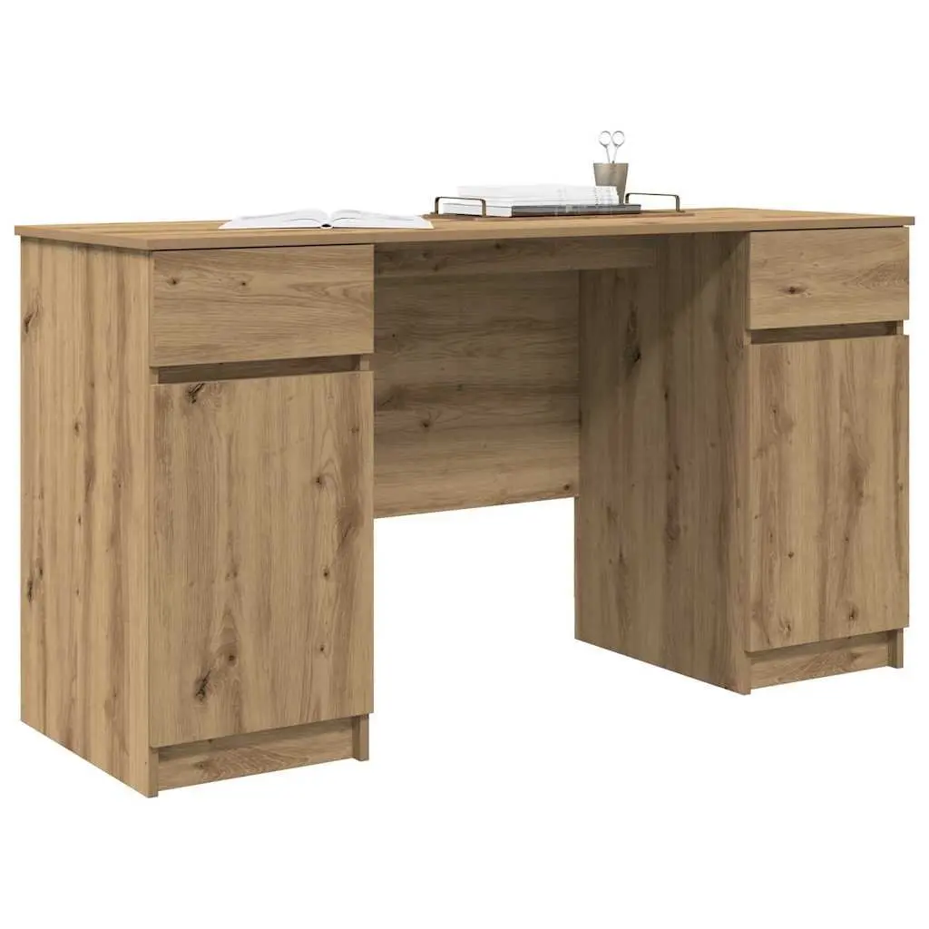 Writing Desk Home Office 140 x 49 x 76 cm Engineered Wood Brown with Storage Shelves and Drawers