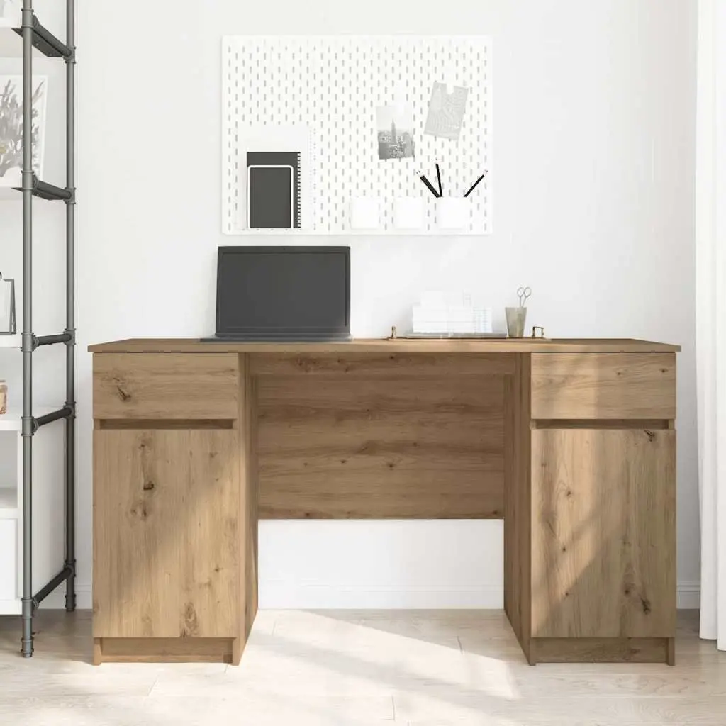 Writing Desk Home Office 140 x 49 x 76 cm Engineered Wood Brown with Storage Shelves and Drawers