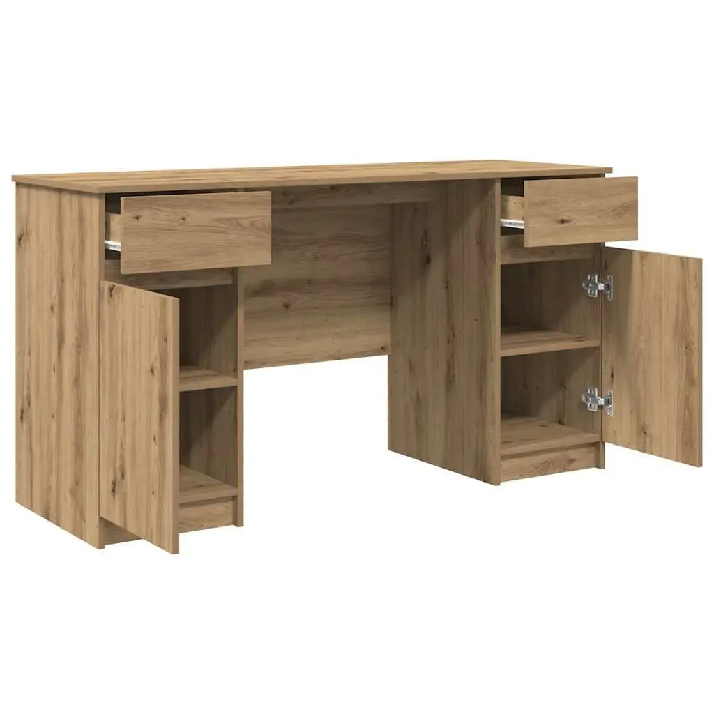Writing Desk Home Office 140 x 49 x 76 cm Engineered Wood Brown with Storage Shelves and Drawers