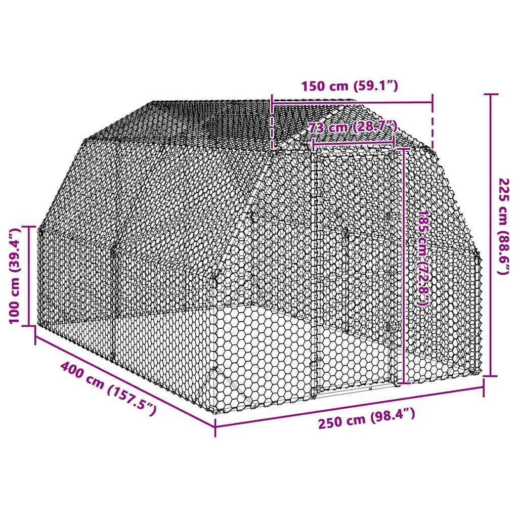 Chicken Run 2.5x4x2.25m Walk-in Coop Galvanised Steel Mesh Enclosure Predator