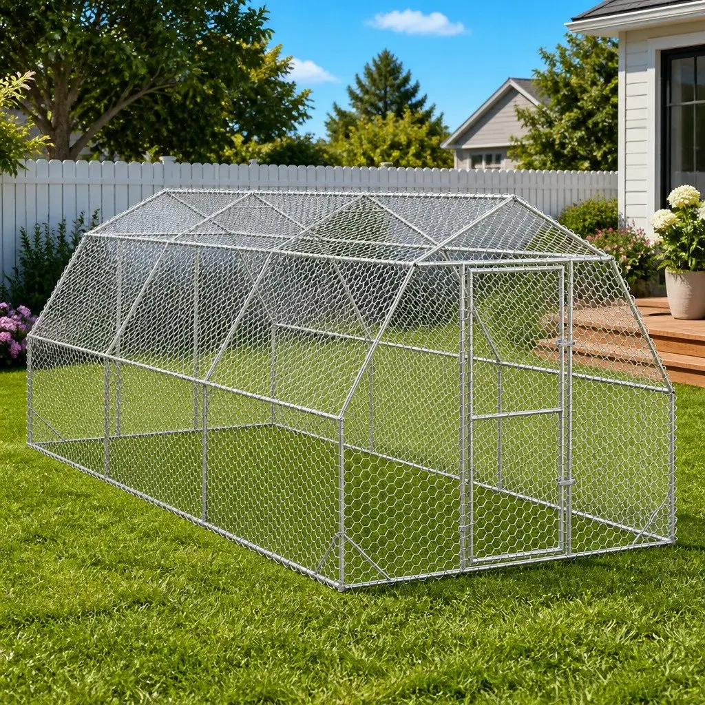 Chicken Run Walk-In Coop 2.5x6x2.25m Galvanised Steel Mesh Poultry Enclosure