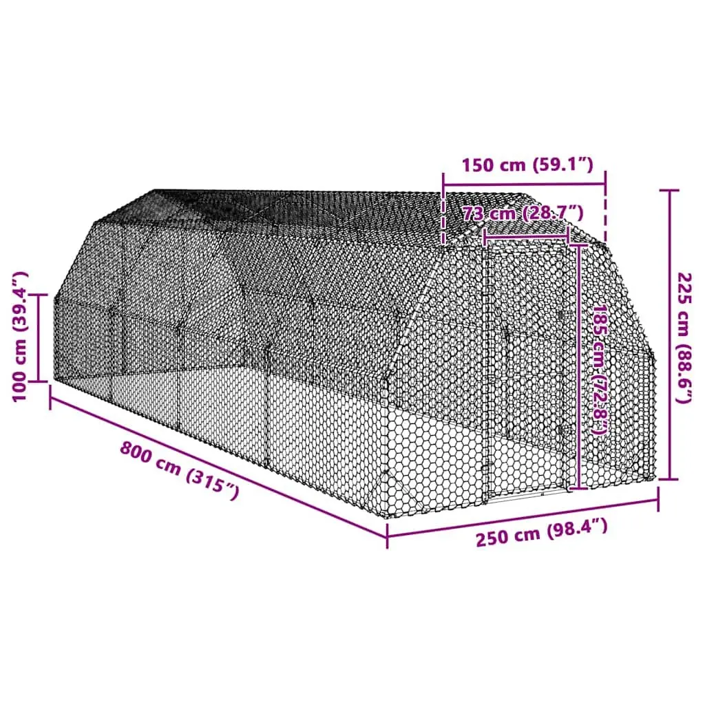 Chicken Run Outdoor Use 2.5x8x2.25m Galvanised Steel Mesh Enclosure
