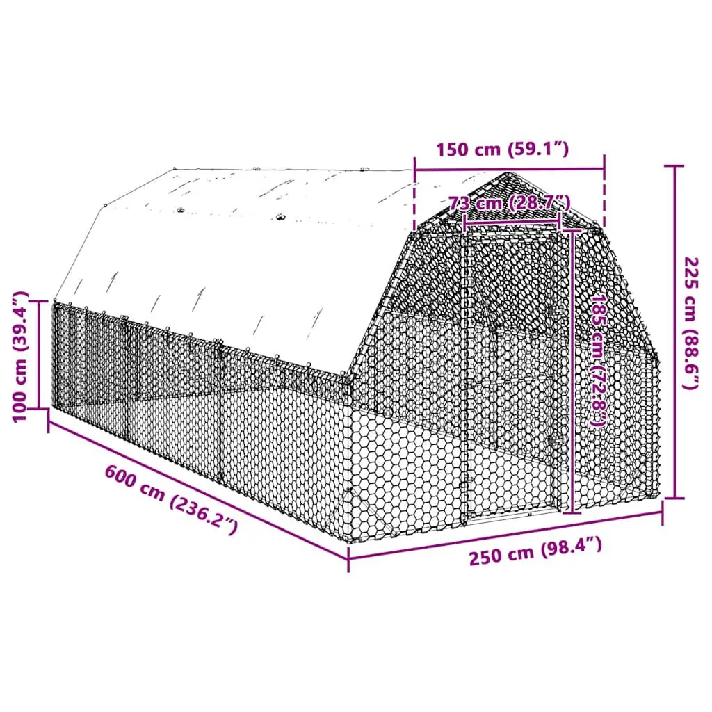 Chicken Run with Roof Outdoor Coop 2.5x6x2.25m Small Animal Habitat Enclosure