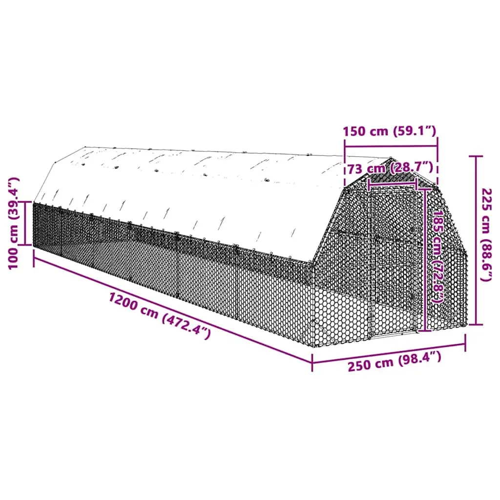 Chicken Run for Backyard Poultry 2.5x12x2.25m Galvanised Steel Frame Enclosure