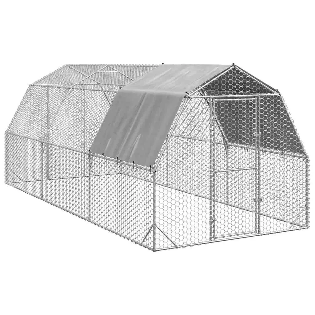 Chicken Run Walk-In Coop Outdoor Space 2.5 x 6 x 2.25 m Galvanised Steel Frame Hexagonal Mesh