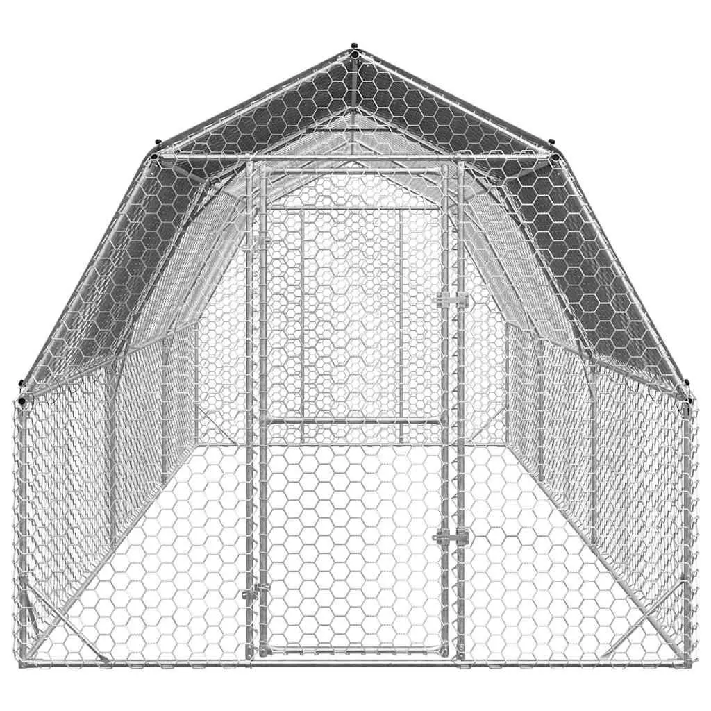 Chicken Run Walk-In Coop Outdoor Space 2.5 x 6 x 2.25 m Galvanised Steel Frame Hexagonal Mesh