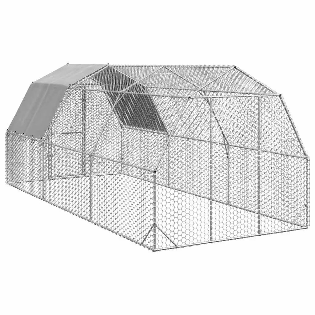 Chicken Run Walk-In Coop Outdoor Space 2.5 x 6 x 2.25 m Galvanised Steel Frame Hexagonal Mesh