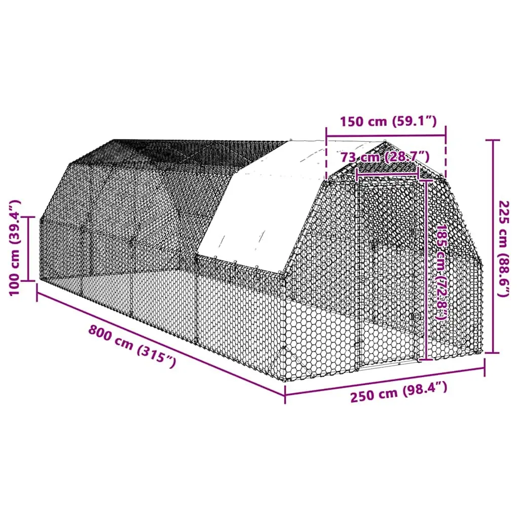 Chicken Run with Roof Walk-in Coop Hexagonal Mesh Galvanised Steel Frame