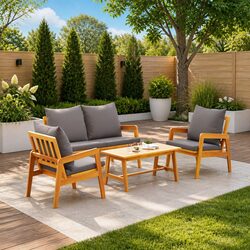 4-Piece Outdoor Bistro Set: Brown Acacia Wood Details