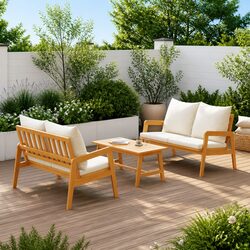 3-Piece Bistro Set: Acacia Wood with Cushions Included
