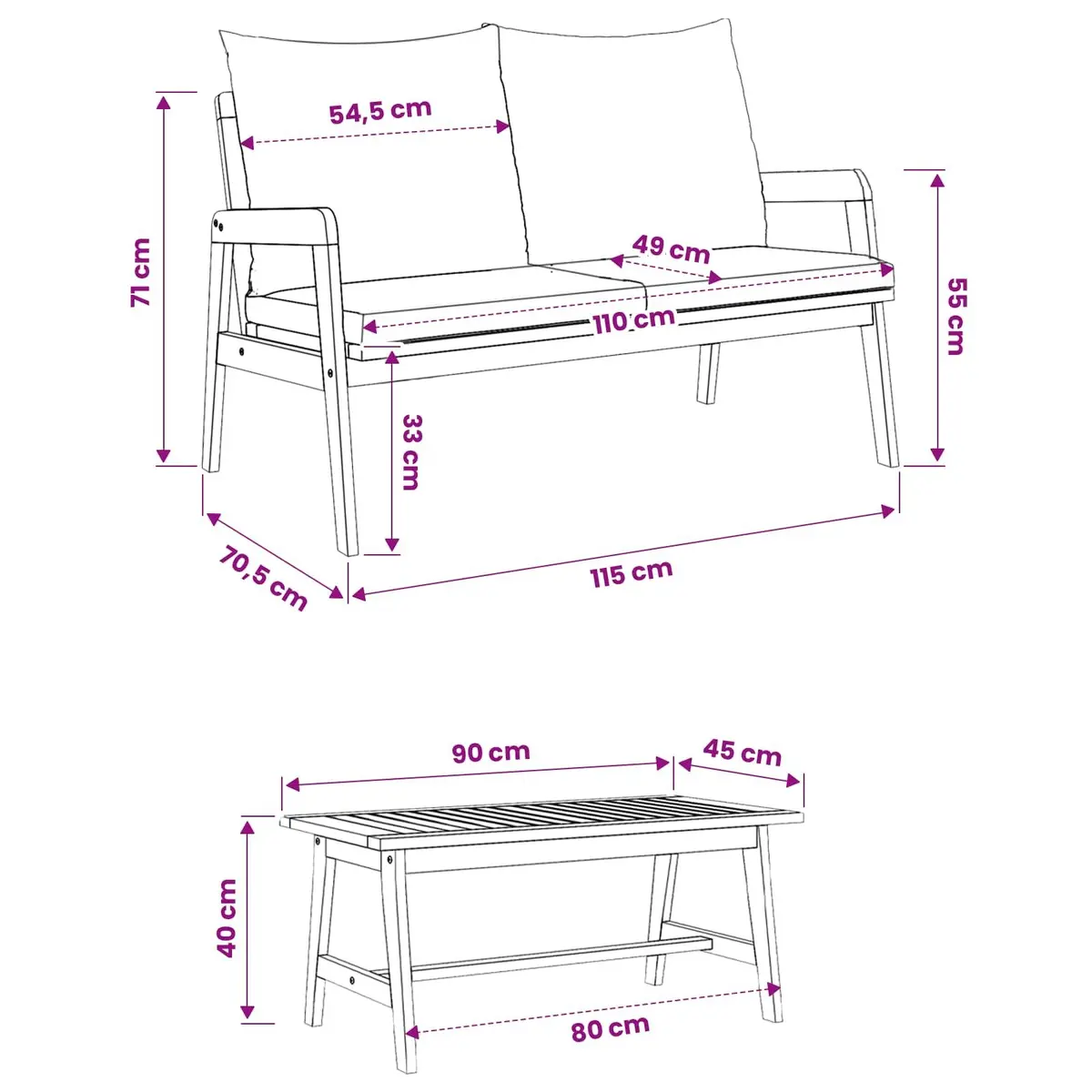 Outdoor Bistro Set 3 Piece Brown Solid Acacia Wood Garden Patio Furniture with