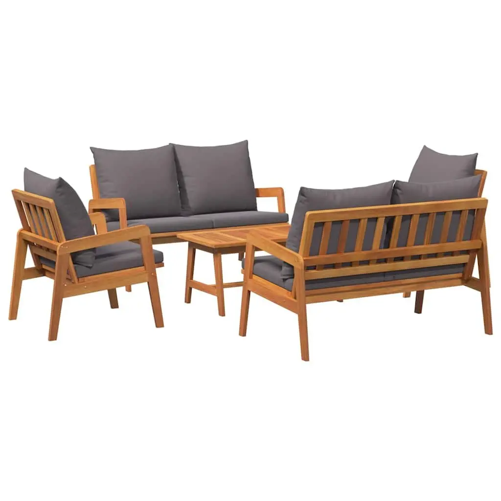 Outdoor Bistro Set 5 Piece Garden Furniture Brown Acacia Wood with Cushions