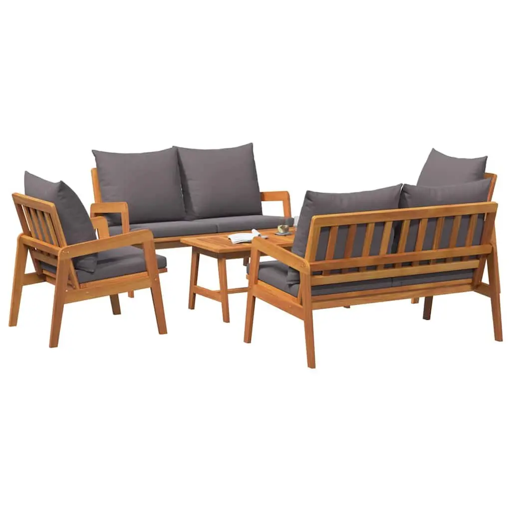 Outdoor Bistro Set 5 Piece Garden Furniture Brown Acacia Wood with Cushions