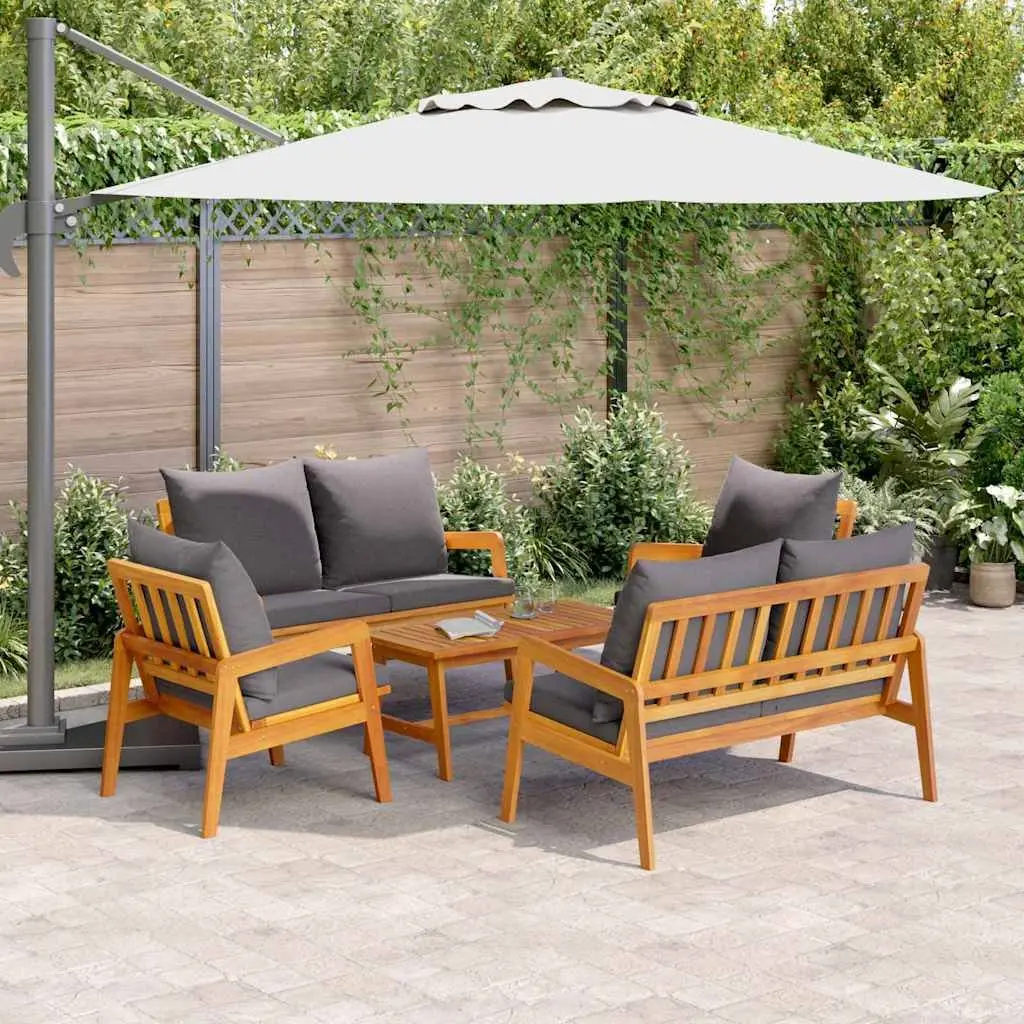 Outdoor Bistro Set 5 Piece Garden Furniture Brown Acacia Wood with Cushions