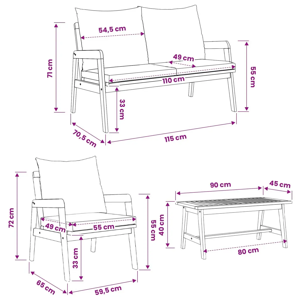 Outdoor Bistro Set 5 Piece Garden Furniture Brown Acacia Wood with Cushions