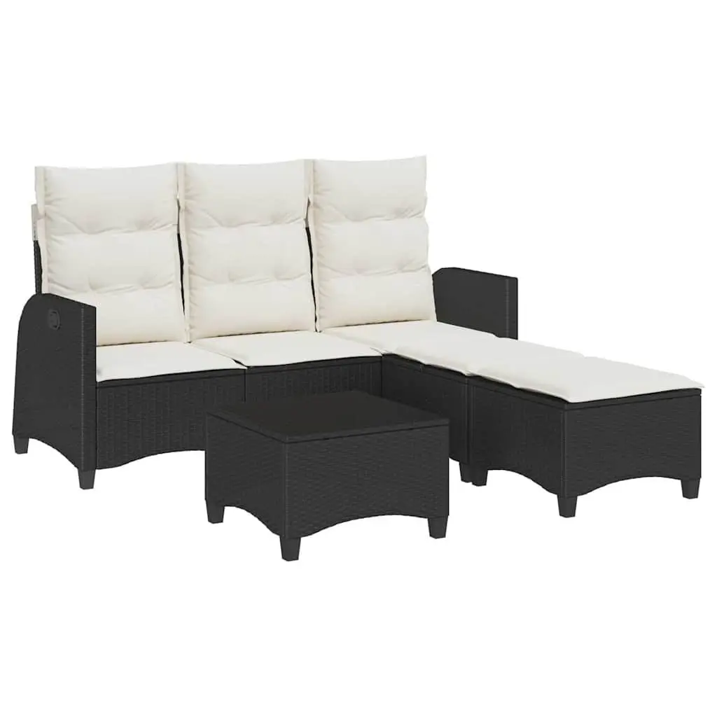 L-Shaped Garden Sofa Set 3 Piece Outdoor Furniture with Cushions Black
