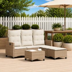 L-Shaped Garden Sofa Set 3 Piece Outdoor Patio Furniture with Cushions Beige