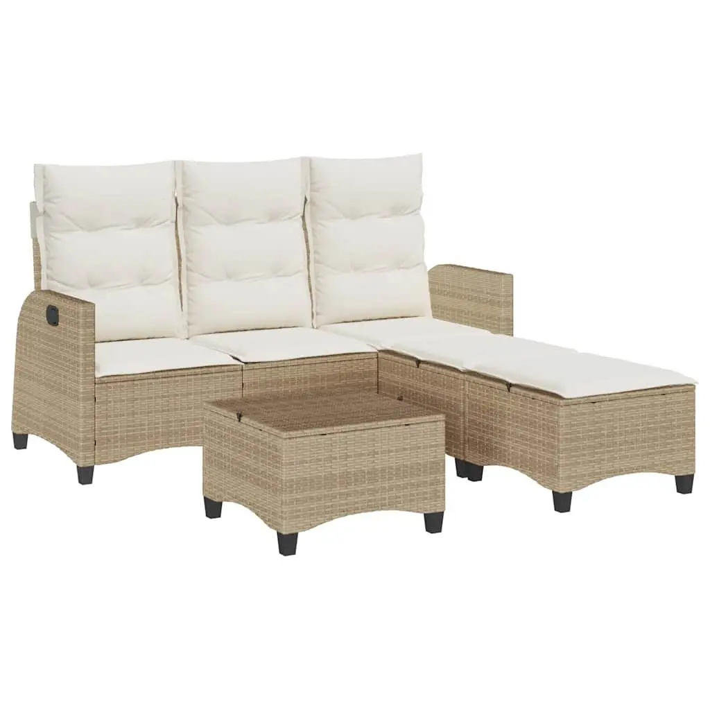 L-Shaped Garden Sofa Set 3 Piece Outdoor Patio Furniture with Cushions Beige
