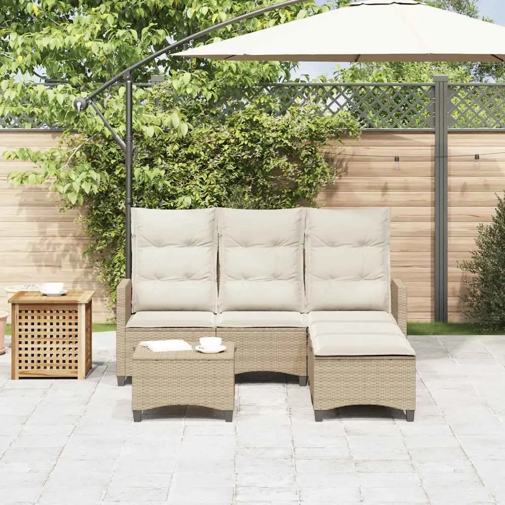 L-Shaped Garden Sofa Set 3 Piece Outdoor Patio Furniture with Cushions Beige