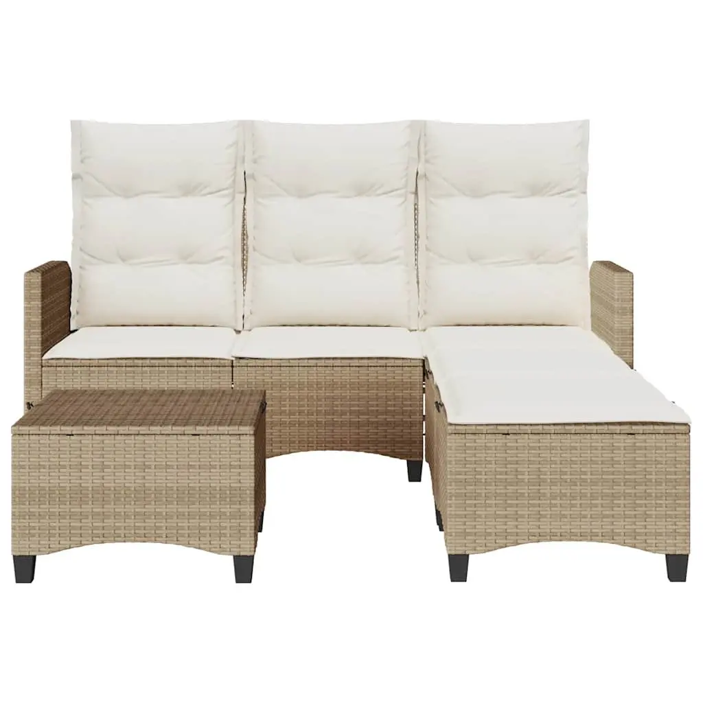 L-Shaped Garden Sofa Set 3 Piece Outdoor Patio Furniture with Cushions Beige