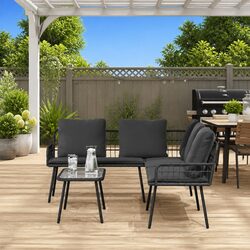 Garden Sofa Set 2-Piece Outdoor Furniture Patio Black Rattan Sectional with